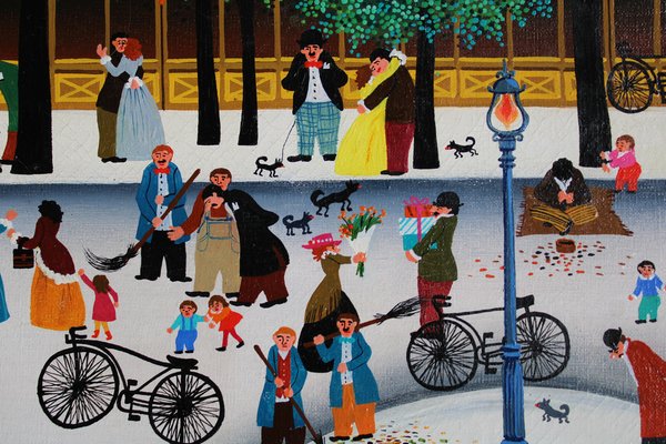 Hiro Yamagata, Lively Paris Street, 1973, Oil on Canvas for Hiro Yamagata, Lively Paris Street, 1973, Oil on Canvas for