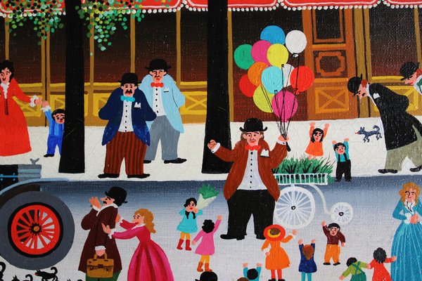 Hiro Yamagata, Lively Paris Street, 1973, Oil on Canvas for