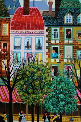 Hiro Yamagata, Rue animée de Paris, 1973, Huile sur Toile en vente