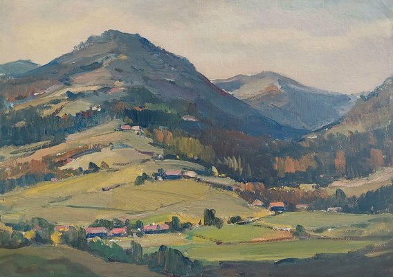 Janis Lauva, Mountain Landscape with a Village, 1980, Oil on