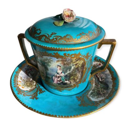 Grande Tasse Porcelaine Des Tuileries Vintage - Décor Fraises - 250 Ml - Pour Déjeuner, Soupe, Chocolat