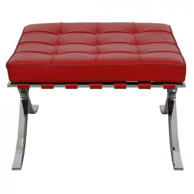 Set of Red Leather Barcelona Chair with Ottoman by Ludwig