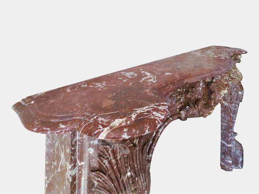 Large Antique French Louis XV Rouge Royal Marble Fireplace Mantel
