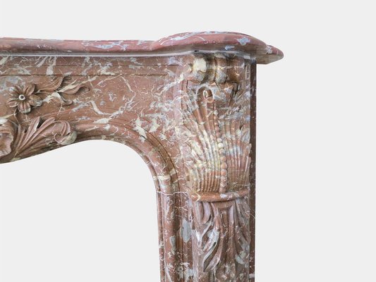 Large Antique French Louis XV Rouge Royal Marble Fireplace Mantel