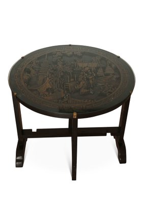 Chinese Carved Hardwood Tilt Top Glazed Gate Leg Tea Table with