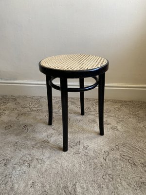 Ebonised Bentwood Stool with Cane Seat from Thonet 1960s for sale