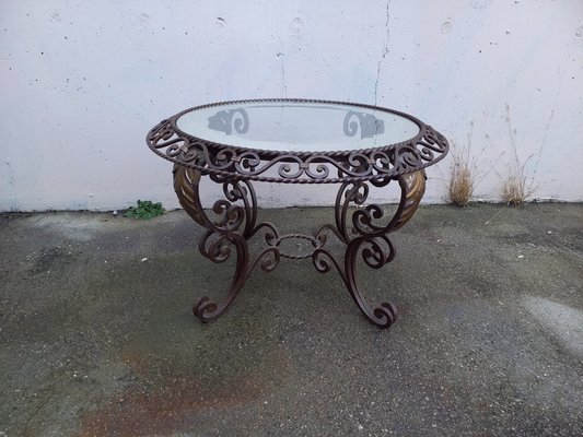 Glass and Wrought Iron Coffee Table 1950s for sale at Pamono