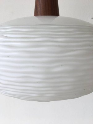 Opaline Glass and Teak Pendent Lamp by Louis Kalff for Philips