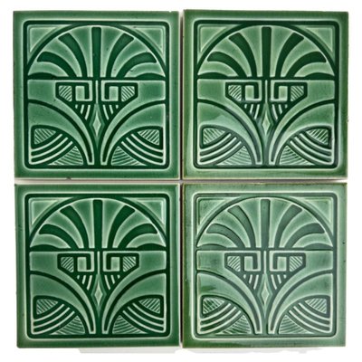 Art Deco Green Glazed Relief Tile attributed to Nord Deutsche