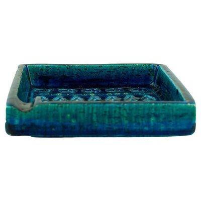 Italian Mid-Century Square Rimini Blu Ceramic Ashtray attributed