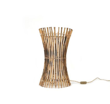 Italienische Franco Albini Stehlampe aus Bambus in Rattan und Baumwolle von  Franco Albini, 1960er bei Pamono kaufen
