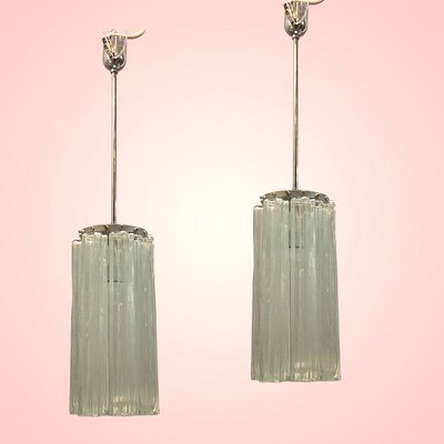 Murano Glass Tube Pendant Lights 1980s Set of 2