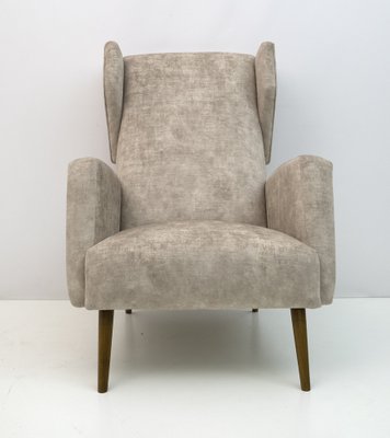 Mid Century Italian Modern Velvet Winged Armchair by Gio Ponti for