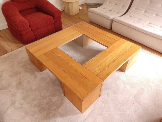 Large Wooden Coffee Table with Cubic Seats Set of 5