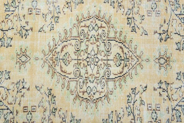 6x9 Turkish Vintage Area Rug, Oushak Handmade Wool Rug, Yellow