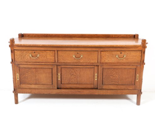 Arts Crafts Oak Credenza or Sideboard by Alexander J. Kropholler