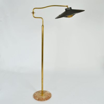 Italian Swing Arm Floor Lamp in Brass with Original Black