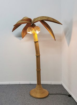 Palm Floor Lamp in Rattan Basket Weave in the Style of Mario