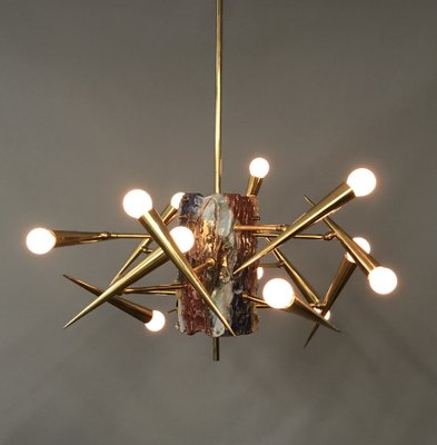 Hand Made Ceramic and Brass Ceiling Lamp by Leonardis for Lumi, 1952 for sale at Pamono