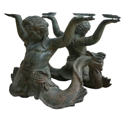 Neoclassical Italian Bronze Putti Di Sea Mermaid Coffee Table for