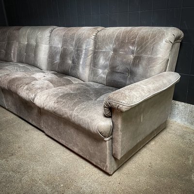 Vintage Mid Century Gray Leather Patchwork Modular Corner Sofa 1970s for sale at Pamono