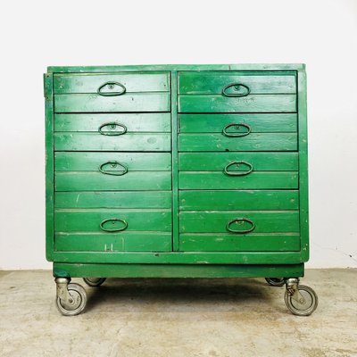 Industrial Brocante Chest of Drawers on Wheels 1930s