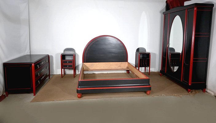 Art Deco Bedroom Set in Painted Wood 1920s Set of 5