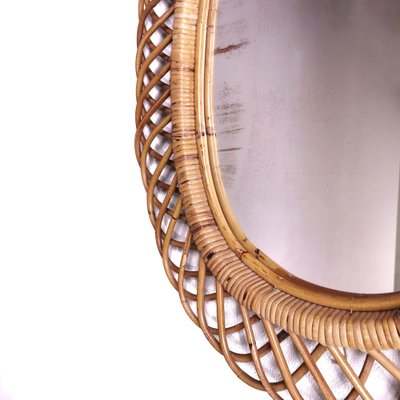 Vintage Oval Mirror in Wicker, Bamboo & Rattan, 1950s for sale at