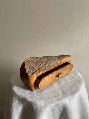 Boîte bijoux en bois 1970 20x12x7cm sculpté sculpture florale fleur finement à la main Vansuri artisanat indien traditionnel bois brut ancien rétro vintage - Décoration