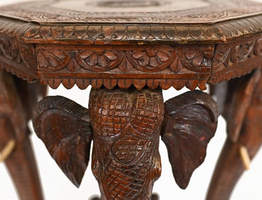 Taburete/mesa Auxiliar Indio Hecho A Mano Con Forma De Elefante – Madera Negra Tallada, 8″x8″x10″