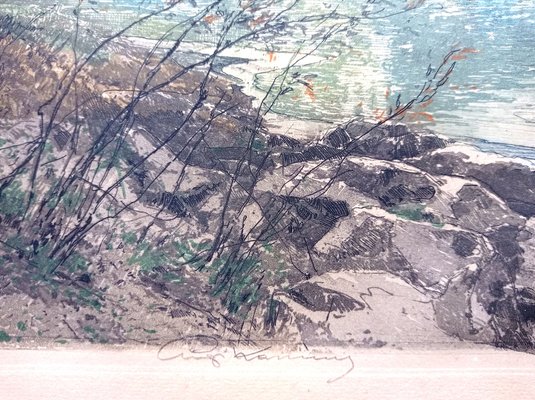 Luigi Kasimir, View from Vienna (Melk Abbey), Handcoloured Etching