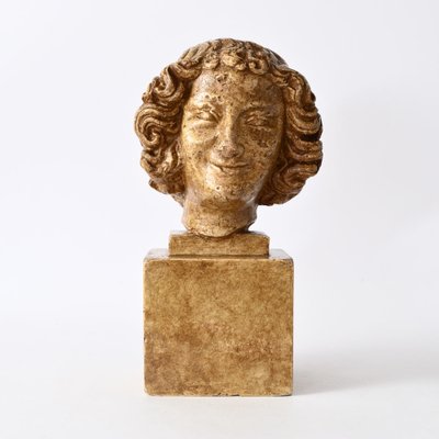 Tête d'ange sculptée, putti en plâtre vintage - Décoration