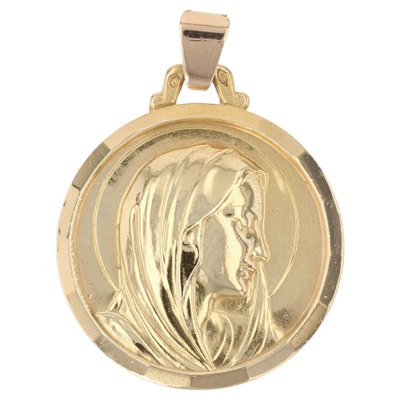 Französische 18 Karat Gelbgold Jungfrau Maria mit Halo Medaillon