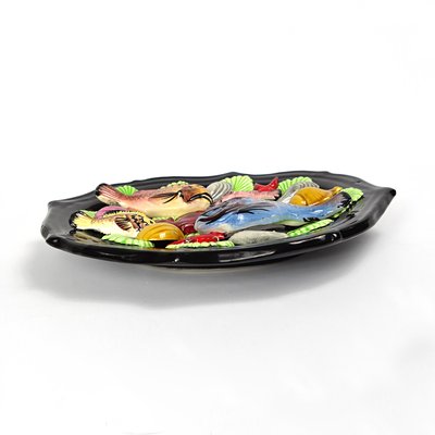Assiette Décorative Murale Signée N.Playa - Céramique, Motif Floral, Ovale, Brillant