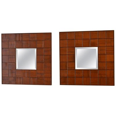 Italian Square Mirrors in Hand Carved Wood Relief, 1960s, Set of 2 for sale  at Pamono