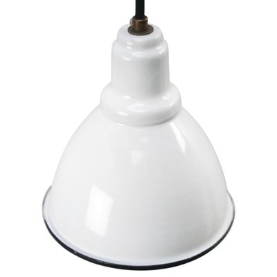 Vintage Industrial White Enamel Factory Pendant Lights for sale at