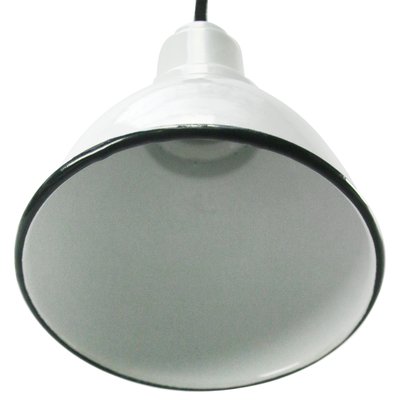Vintage Industrial White Enamel Factory Pendant Lights for sale at