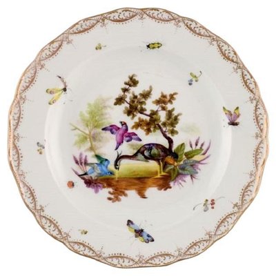 Antique and Meissen Porcelain Plate with Hand-Painted Birds and