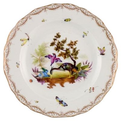 Plato antiguo de porcelana de Meissen con pájaros e insectos