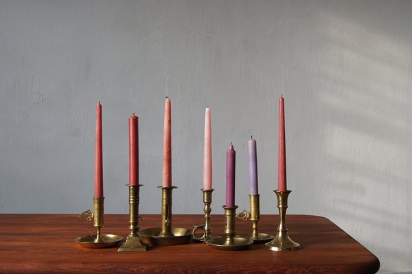 Vintage Brass Candlesticks, 1960s, Set of 7 for sale at Pamono