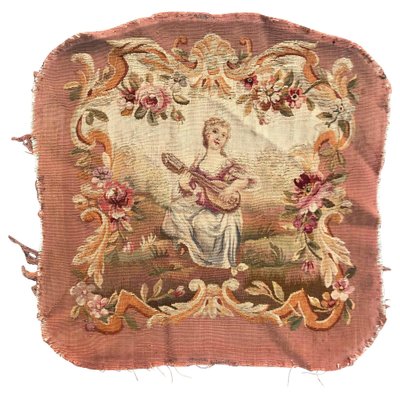 Antique Aubusson Cushion Chair Cover Tapestry 1890s