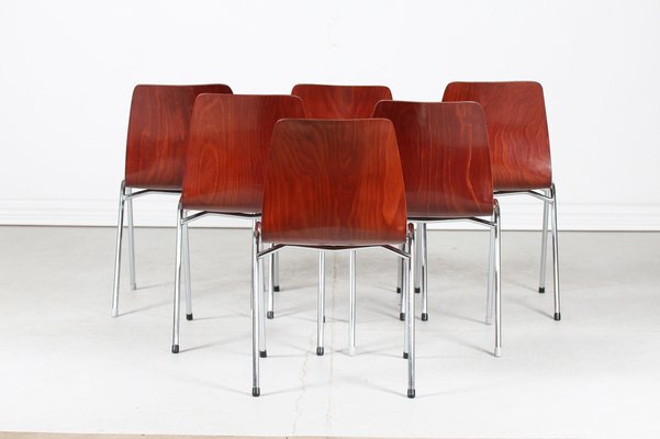 German Molded Plywood Stacking Chairs by Elmar Flötotto for