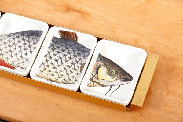 Fish Bowls on Tray from Fornasetti, Italy, 1950s, Set of 5 for