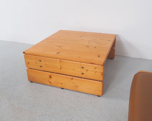 Vintage Corner Sofa with Coffee Table in Pinewood and Leather
