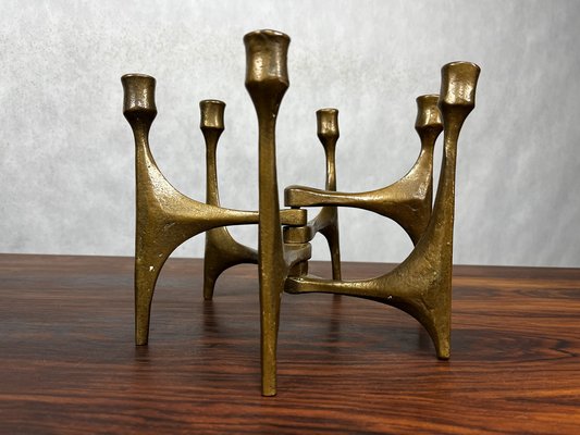 German Brutalist Candleholder in Bronze by Michael Harjes, 1960