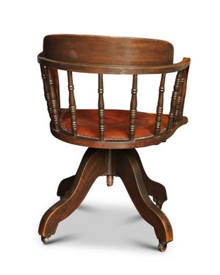 American Spindle Backed Bow Arm Revolving Office Chair in Brown