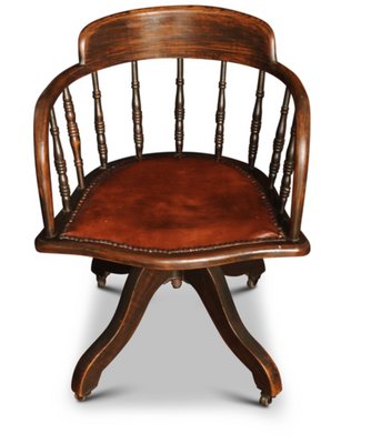 American Spindle Backed Bow Arm Revolving Office Chair in Brown