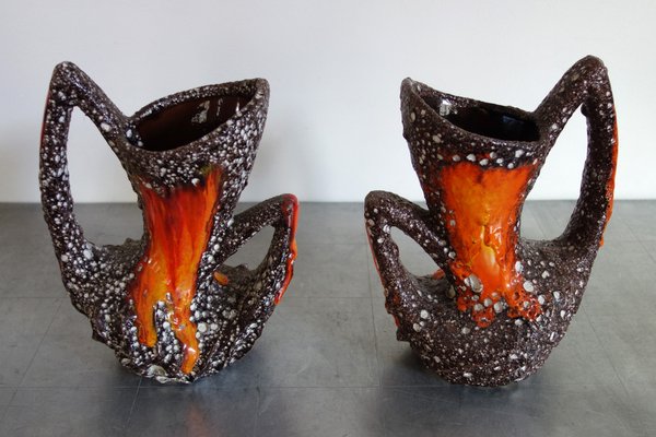 Fat Lava Vase from Vallauris, France, 1950s, Set of 2 for sale at