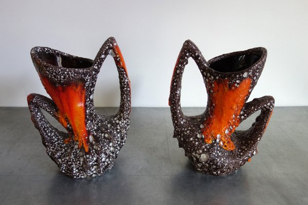 Fat Lava Vase from Vallauris, France, 1950s, Set of 2 for sale at
