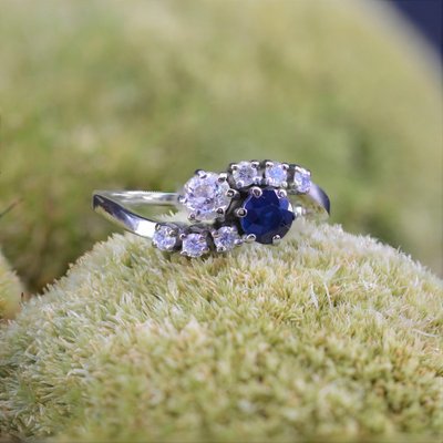 18 Karat French Modern Sapphire Diamonds and White Gold You and Me